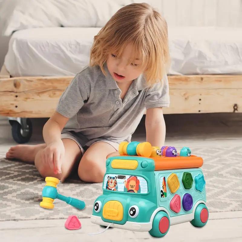 Muzikale Bus Speelgoed Met Geometrische Blokken Set Multifunctioneel Plastic Educatief Bouw Whack-a-Mole Spel Schoolbus Speelgoed Voor Baby