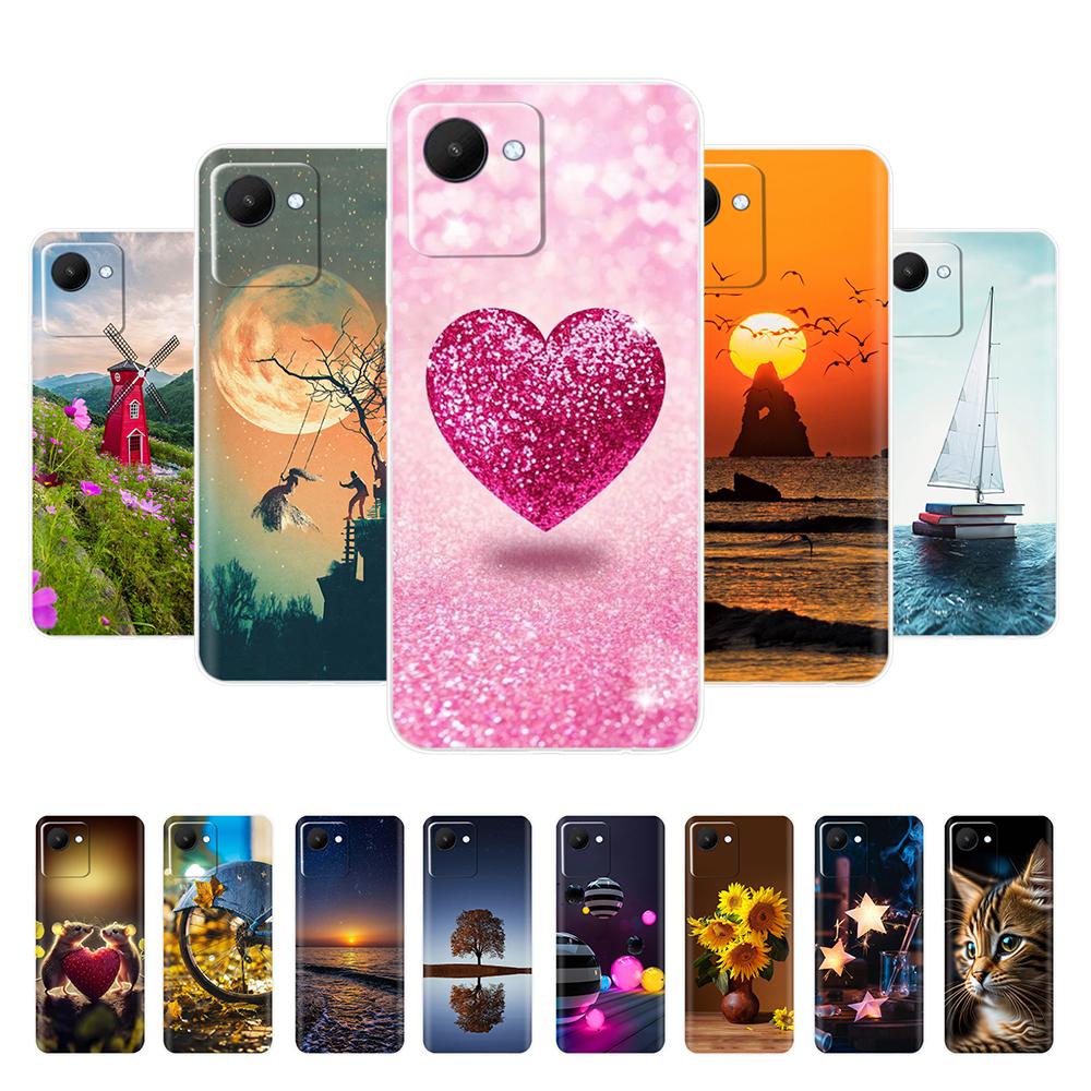 For Realme C30 Case TPU Silicone Shockproof Flower Heart Phone Cover For Oppo Realme C30S Fundas RealmeC30 Printing Soft Bumper