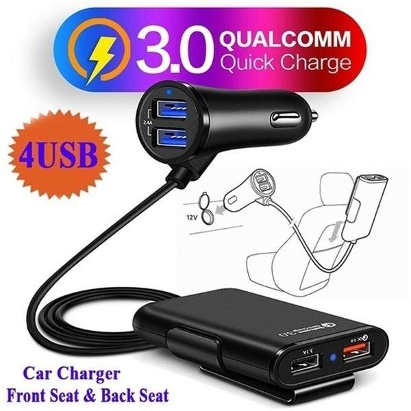 Univerzální 4 porty USB nabíječka do auta Přední sedadlo Zadní sedadlo QC3.0 Rychlé nabíjení USB adaptér pro nabíječku do auta USB Rychlá nabíječka