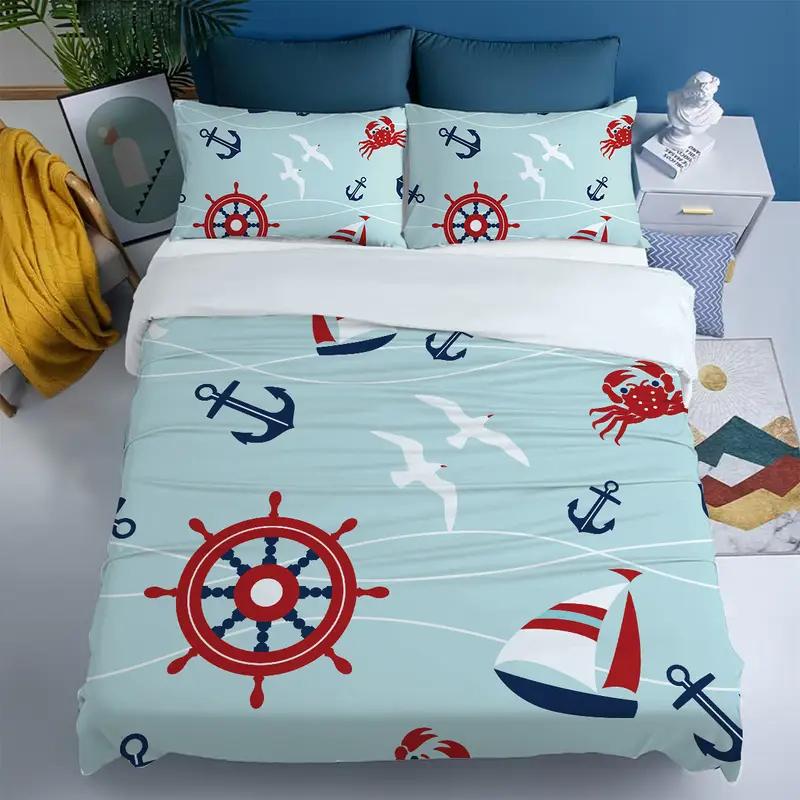 Navigation Anchor Rudder 3D Printed Bedding Set Cozy Duvet Cover King Queen Twin Single Size Birthday Gift Boy Kid Bedroom Decor