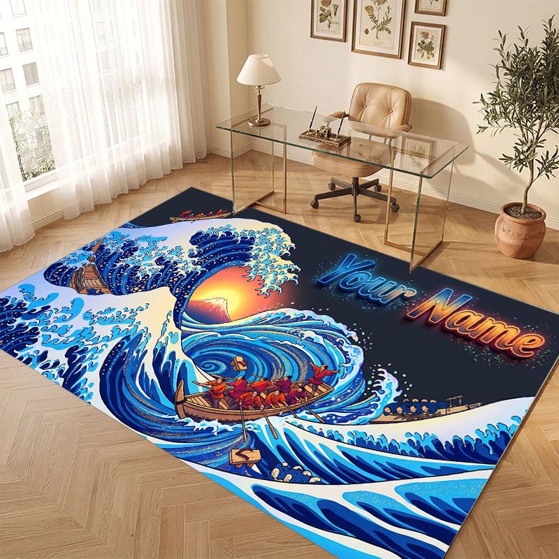 Octopus Sea Life Theme Crystal Velvet Floor Rug Personalized Custom Name Text Warm Carpet Home Decoration