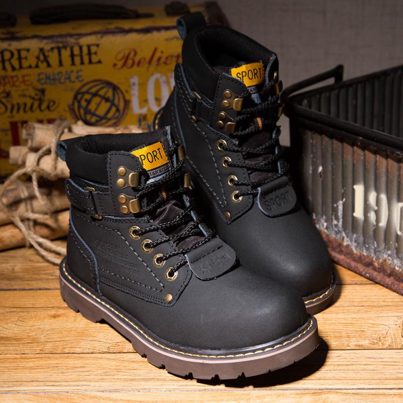 Pánské vysoké pracovní boty zimní Kožená voděodolná fleecová podšívka Všestranný pár Pánské boty britského stylu