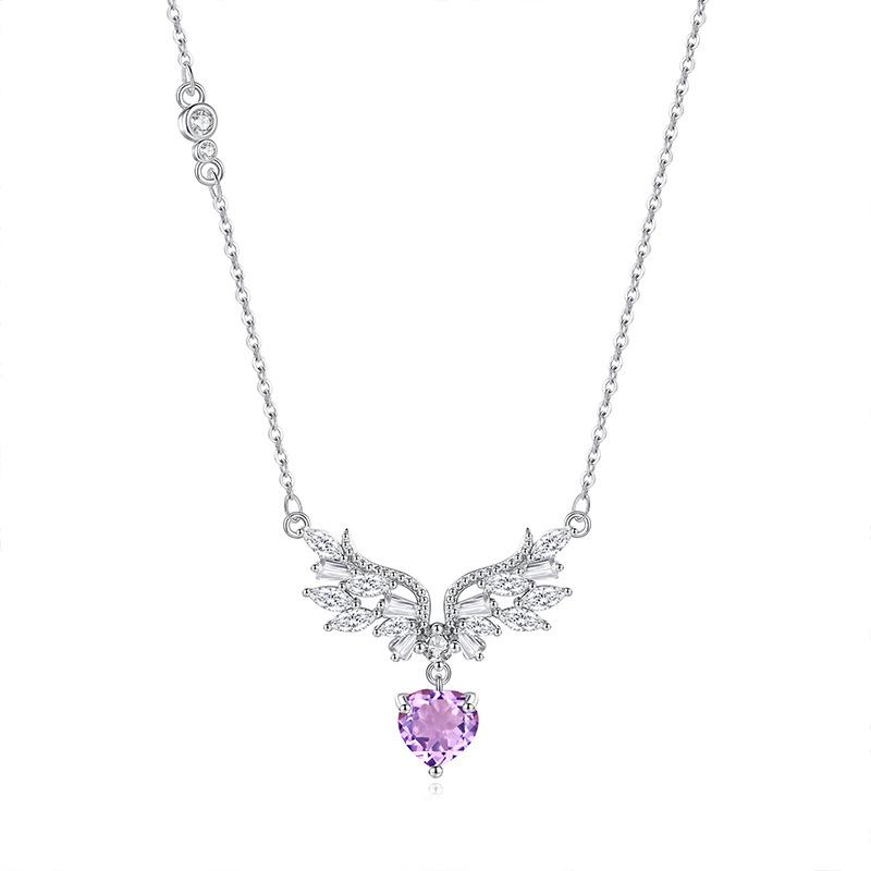 S925 Sterlingsilber Engelsflügel Halskette Koreanische Version Natürlicher Kristall Premium Anhänger Modische Einfache Schlüsselbein Kette Damenmode Geschenk