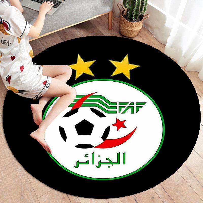 Algeria National Football Team Round Area Rug,Carpet Rug for Living Room Bedroom Sofa Playroom Decor,Non-slip Floor Mat