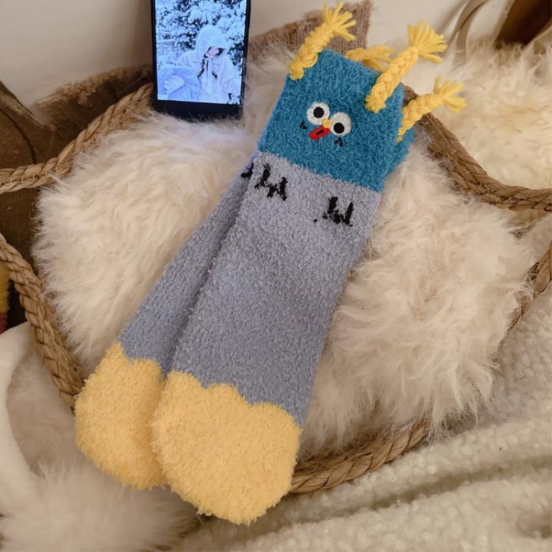Cute and Funny Fluffy Sleep Socks, Coral Fleece Warm Socks, Winter and Autumn Cartoon Home Floor Socks, Women's Socks