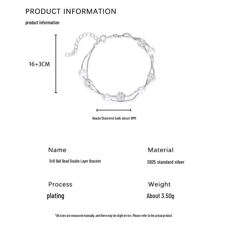 S925 Sterling Silver Double-Layered Starry Pearl Bracelet for Women - High-End, Elegant Design