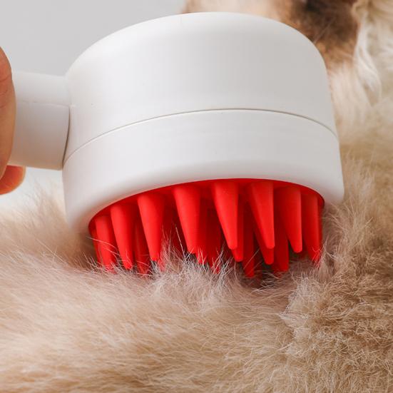 Pet Massage Shower Brush with Builtin Shampoo Storage Dog Grooming Brush Ergonomic Handle Pet Hair Cleaning Brush for Dog Cat