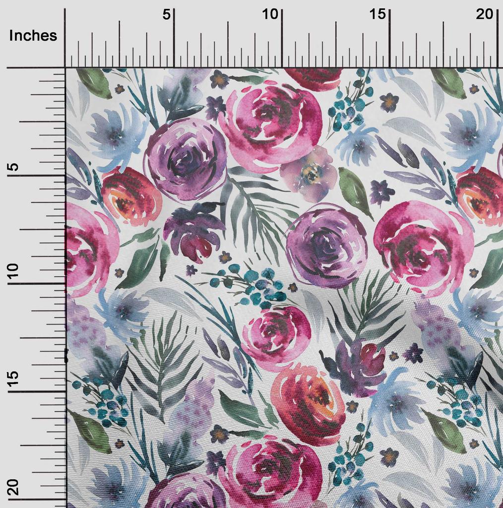 oneOone Baumwolle Flex Mittelblau Stoff Blumen Kleidermaterial Stoffdruckstoff Meterware 40 Zoll