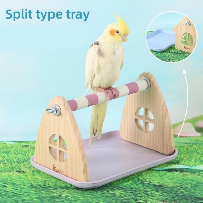 Solid Wood Parrots Resting Perch Sanded Surfaces Design Trimming Stand For Nail Beak Trimming And Interaction Activity Toy
