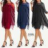 Kvinner New Fashion Chiffon Overlay Three Quarter Sleeve Lace Dress Oversize S-5XL