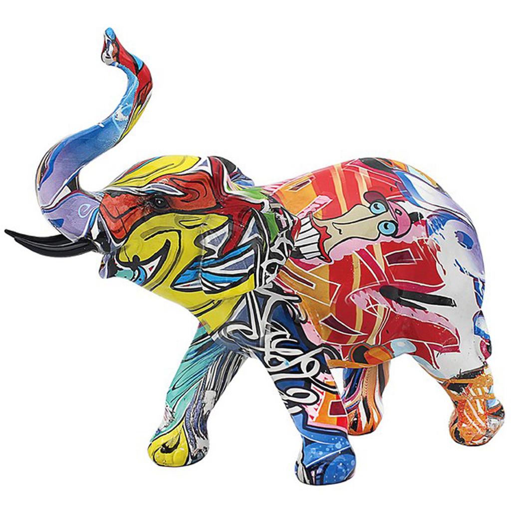 Les Trésors De Lily [R2711] - Multicolored 'Elephant Graffiti' Resin Figurine - 21x19x7 Cm