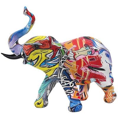 [R2711] - Multicolored 'Elephant Graffiti' Resin Figurine - 21x19x7 Cm