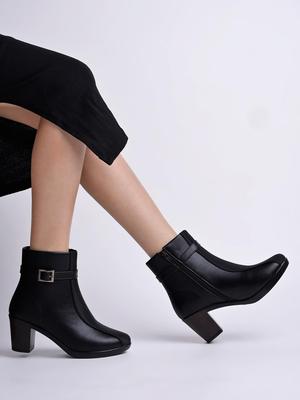 Shoetopia Womens  Chunky Heel Short Booties with Non-Slip Sole, Comfortable Trendy Ankle Boots | Soft Cushioned Sole | Casual, Party & Winter Wear