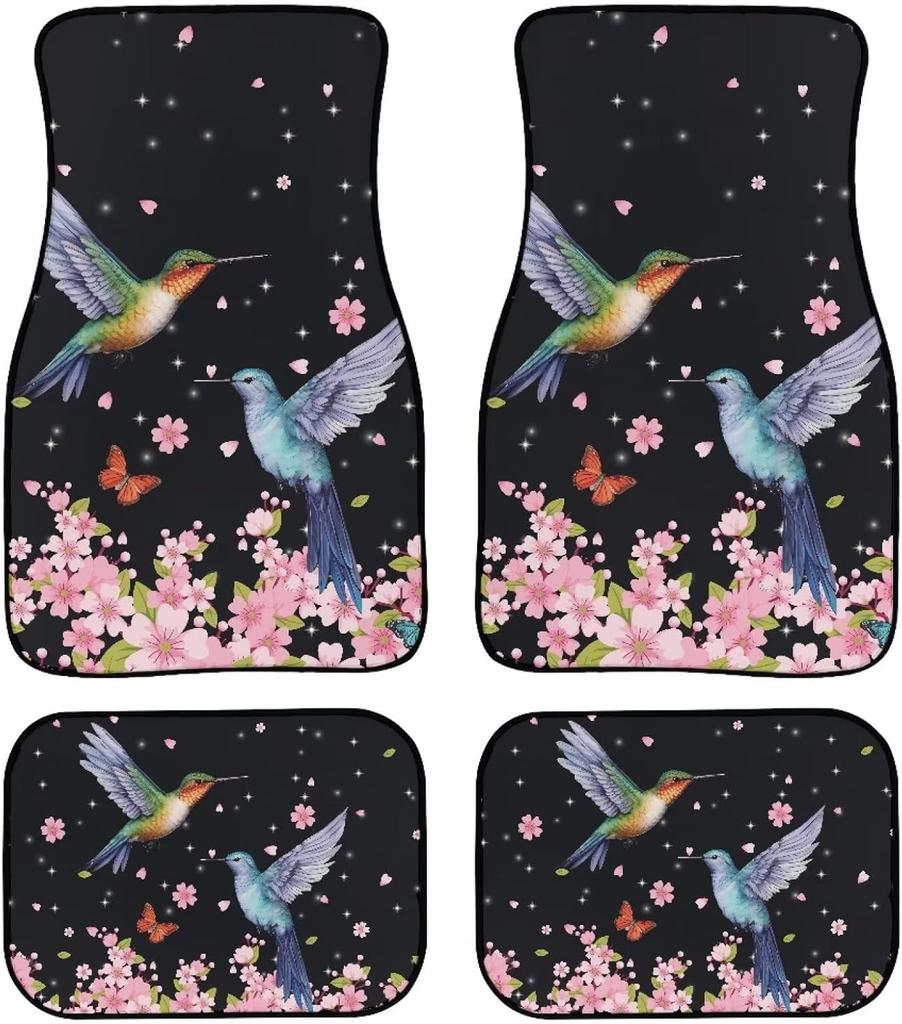 Universal Fit Auto Carpet Floor Mats Set of 4 for Women Girls Decorative Boho Floral Print Car Floor Mats Front & Rear Liners Set