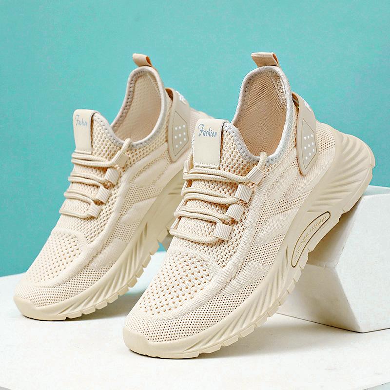 Spring New Shoes Women's Shoes Shoes Flying Woven Breathable Trend Casual Sports Shoes Soft-soled Running Shoes