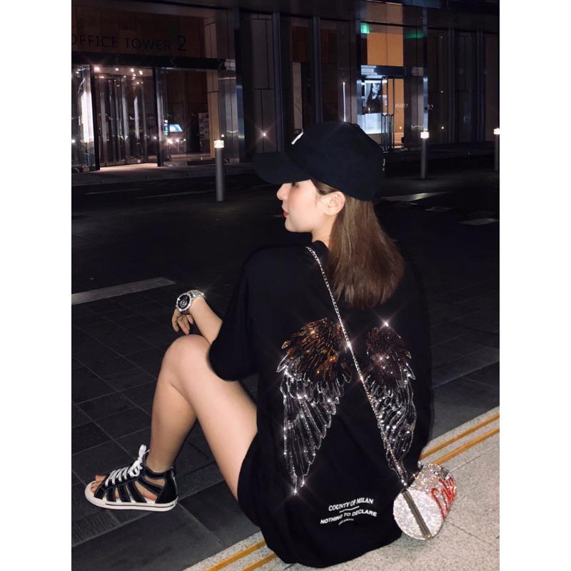 White T-shirt Women's Ironing Diamond Short-sleeved Summer New Wing Top Mid-length Base Shirt