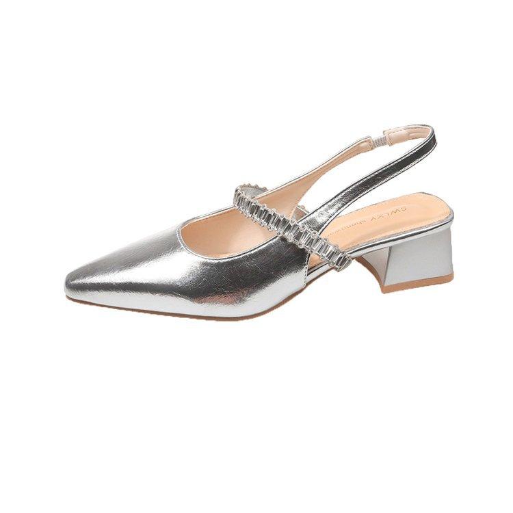 Rhinestones with skirts and heels women's new summer pointed head thin heel bag head empty temperament sandals women