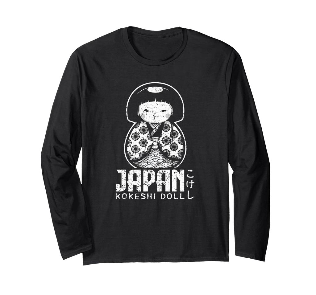 Kokeshi Doll Japanese Kimono Aesthetic Cute Japanese Souvenir Long Sleeve T-Shirt