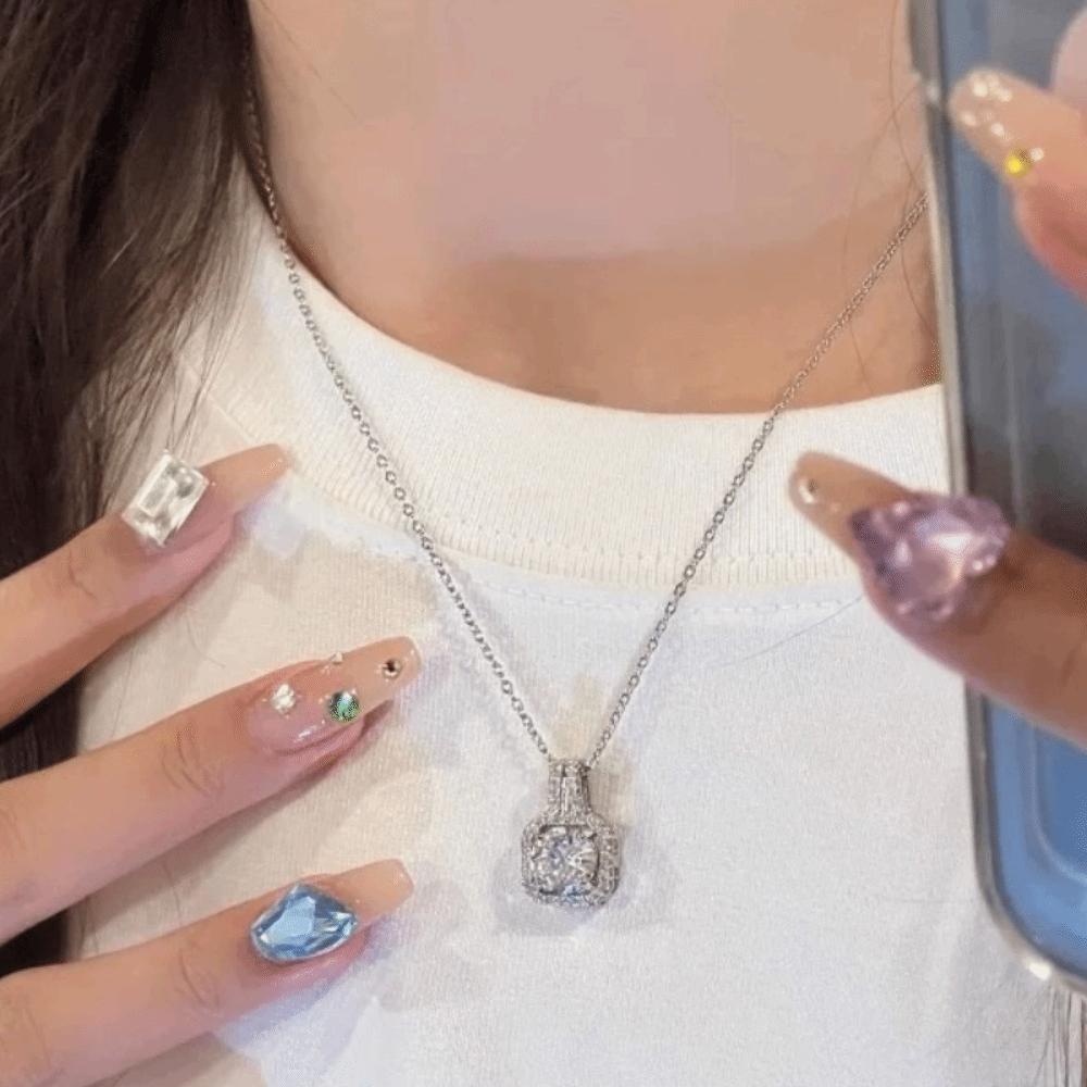 Crystal Cube Jewelry Set Pendant Ear Studs Exquisite Square Necklace  Girls