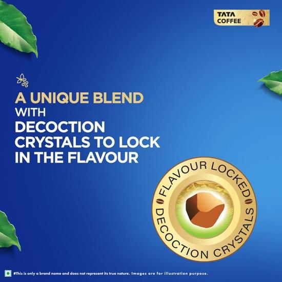 Tata Classic Instant Coffee, 50g Pouch, Chicory Mix With Strong Taste & Rich Aroma, With Flavour Locked Decoction Crystals