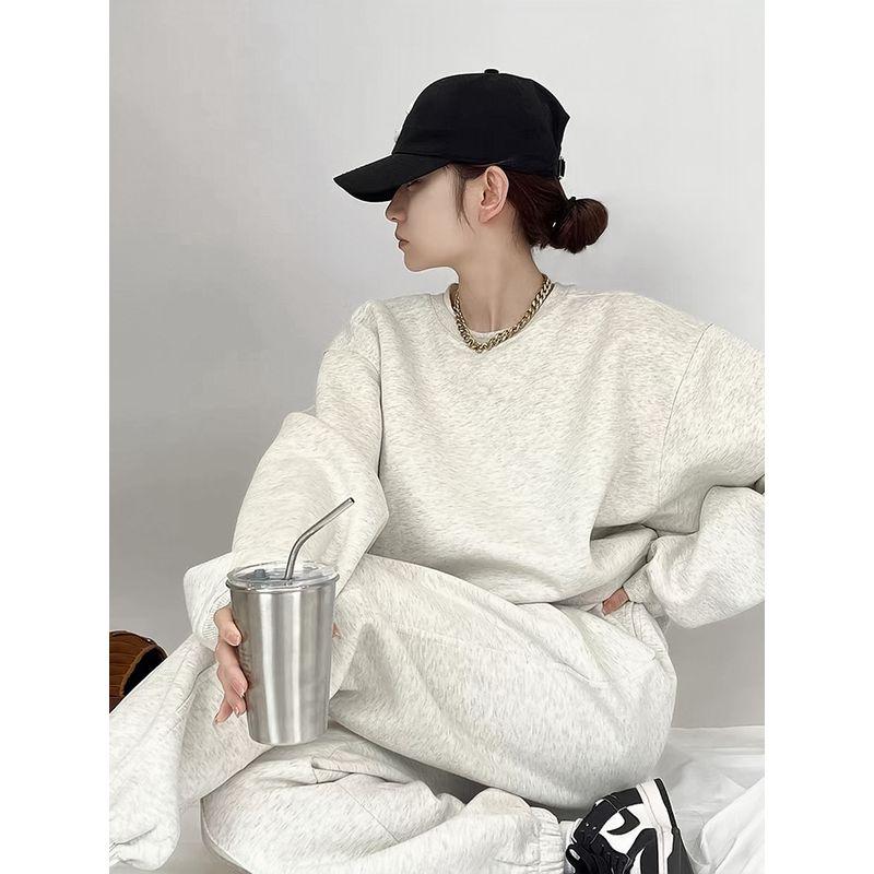 

Winter Sportswear Suit Women s Pure Cotton Fried Street Fashion Denim Casual Fleece-lined Thickened Sweatshirt and Sweatpants Casual Two-Piece Suit Gray M [Suggested 50.00 kg-60.00 kg]]