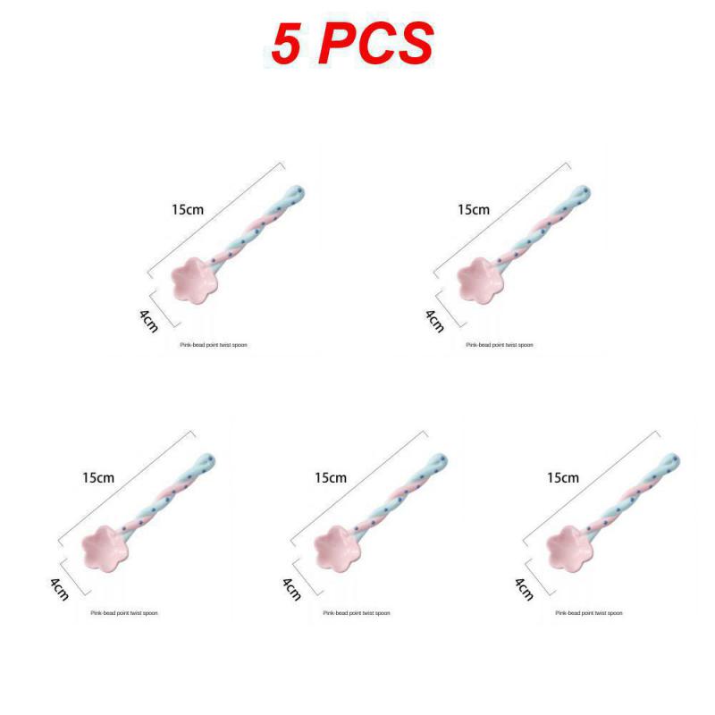 1~10PCS Ceramic Long Handle Spoon Kawaii Korean Ice Cream Hand Painted Dessert Spoon with Long Handle Kitchen Tableware