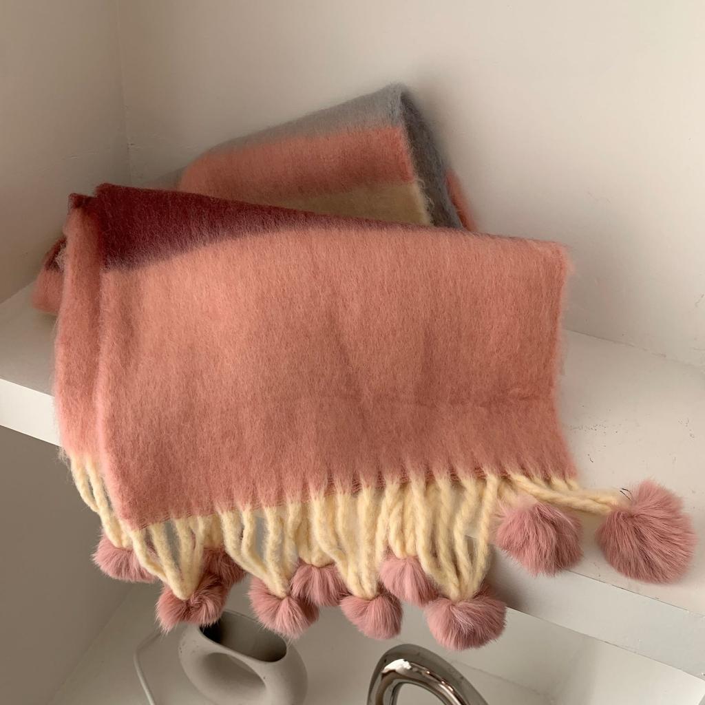 Winter Soft Warm Scarf Women Fashionable Plush Colorful Striped Scarf Versatile Mohair Couple Shawl Long Vintage Scarf Shawl