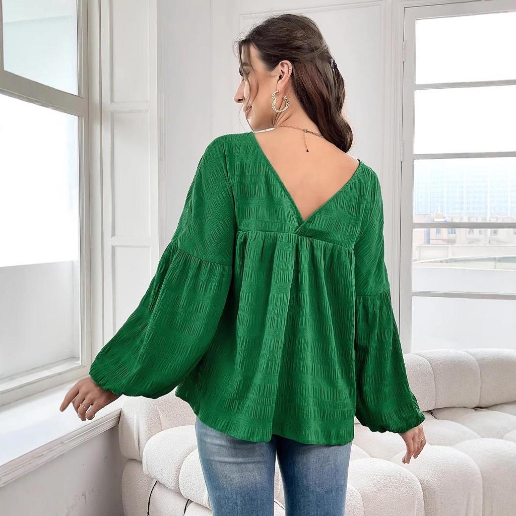 Women's Plus Size Elegant Solid Color Long-Sleeved Shirt