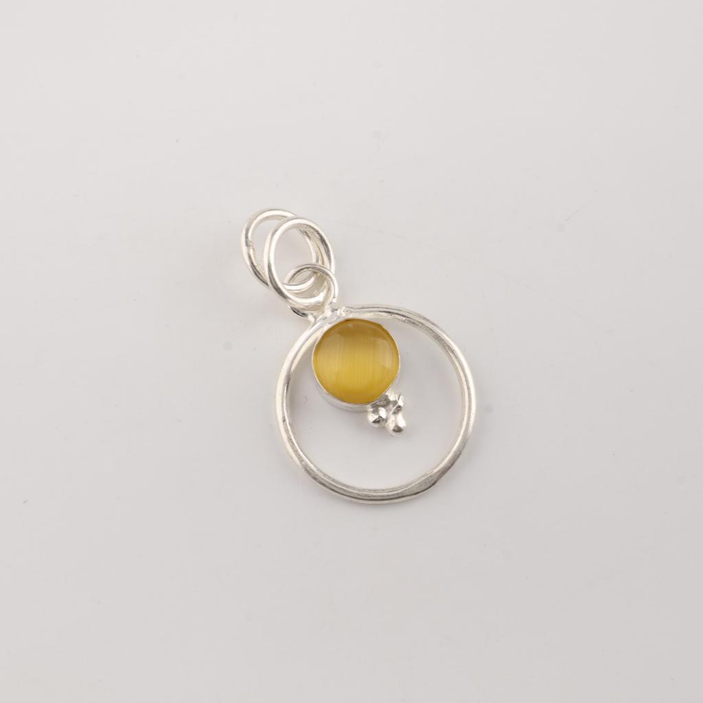 Yellow Cat's Eye Gemstone 925 Sterling Silver Jewelry Partywear Pendant 1.2" For Her PP-68-38
