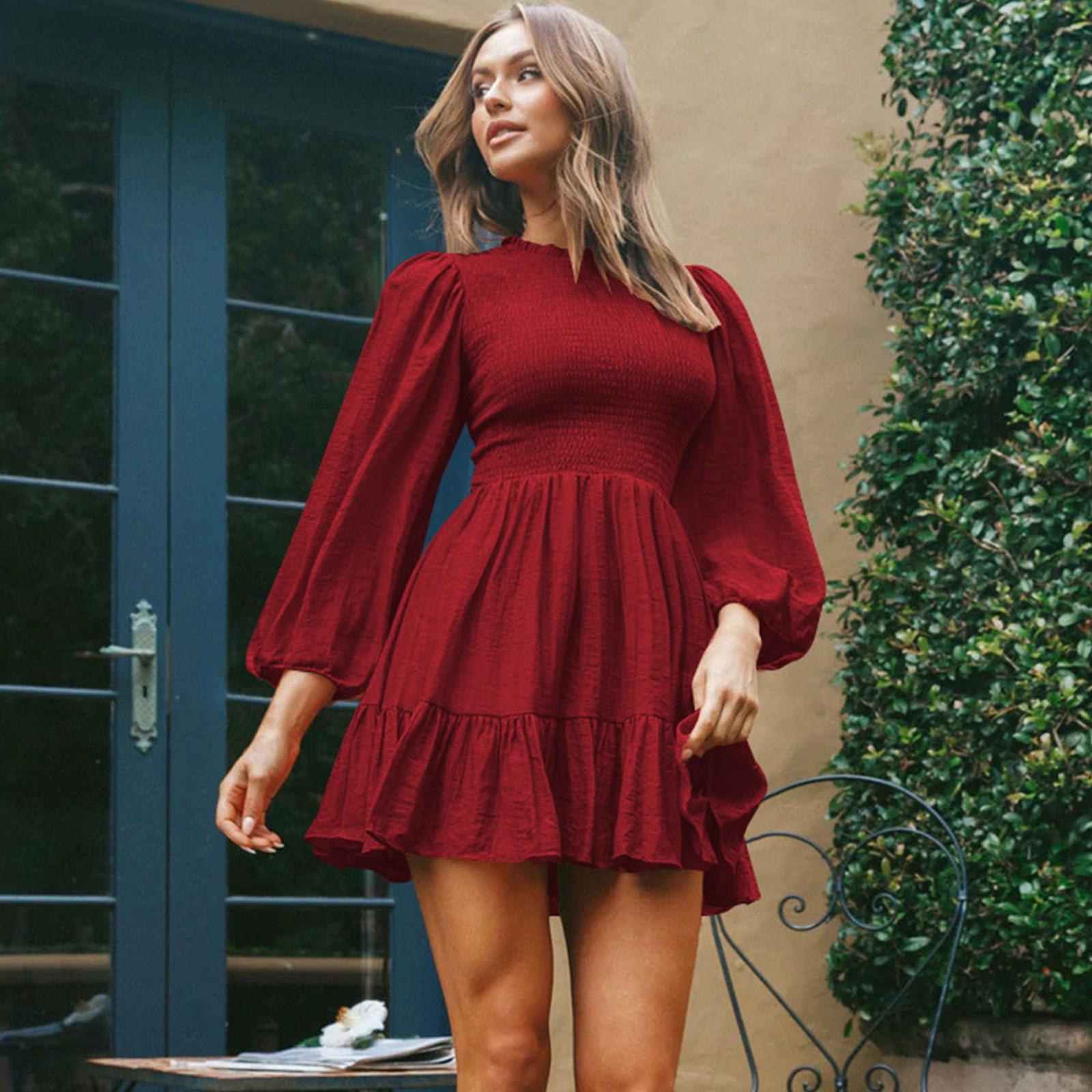 

Жіноча модна сукня з оборками. Осіннє французьке плаття високого класу S винний