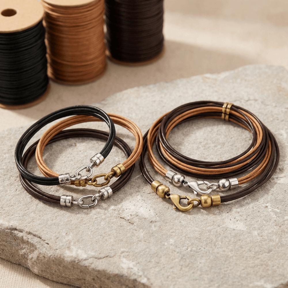 2/5 Meters Leather Thong Cord Genuine Bracelet Findings Rope Cow Leather Cord  DIY Jewelry Making