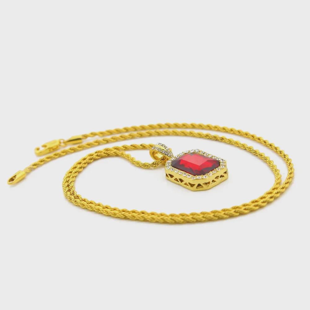 Men's Hip-Hop Diamond Gemstone Pendant Necklace - Trendy, Versatile Alloy Jewelry