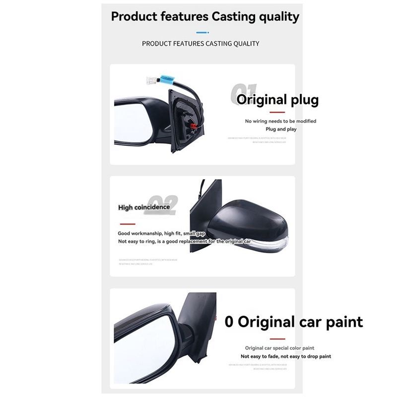 Car Rearview Mirror Assy For Toyota Corolla 2010- Adjustable Lens+LED+Heated Side Mirror Replacement