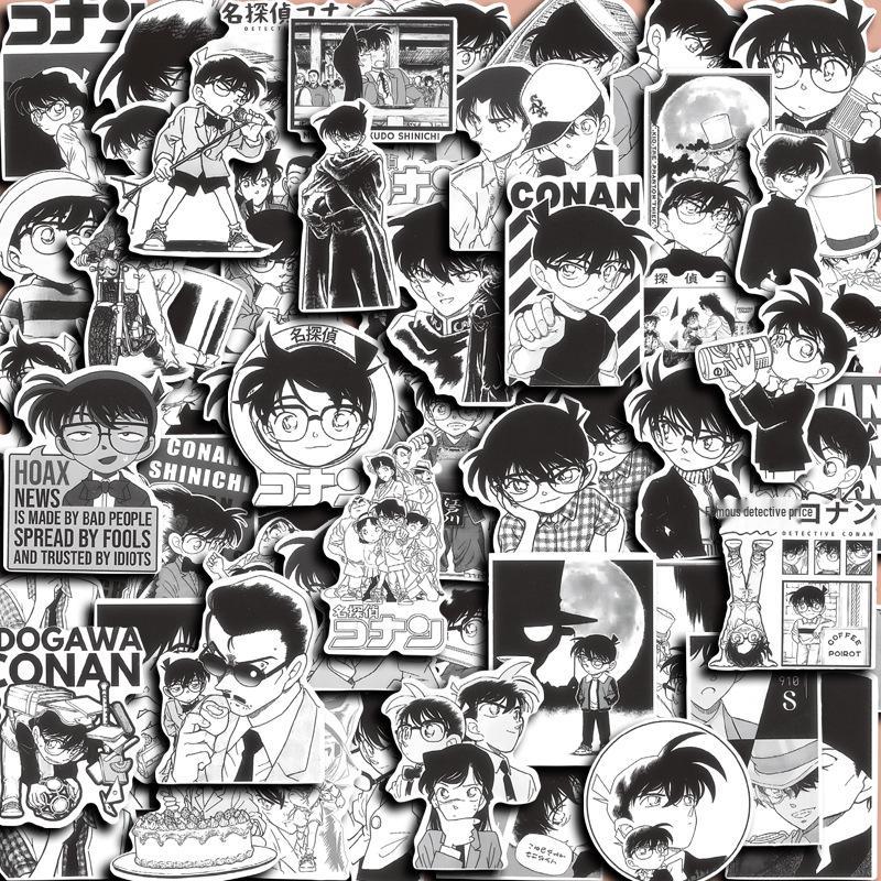 Black and White Conan DIY Sticker Pack - 60 Sheets of Japanese Manga Kudo Shinichi Decorations