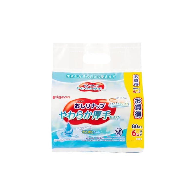 Pigeon Baby Wipes, Soft and Thick, 80 wipes per pack (6 packs)