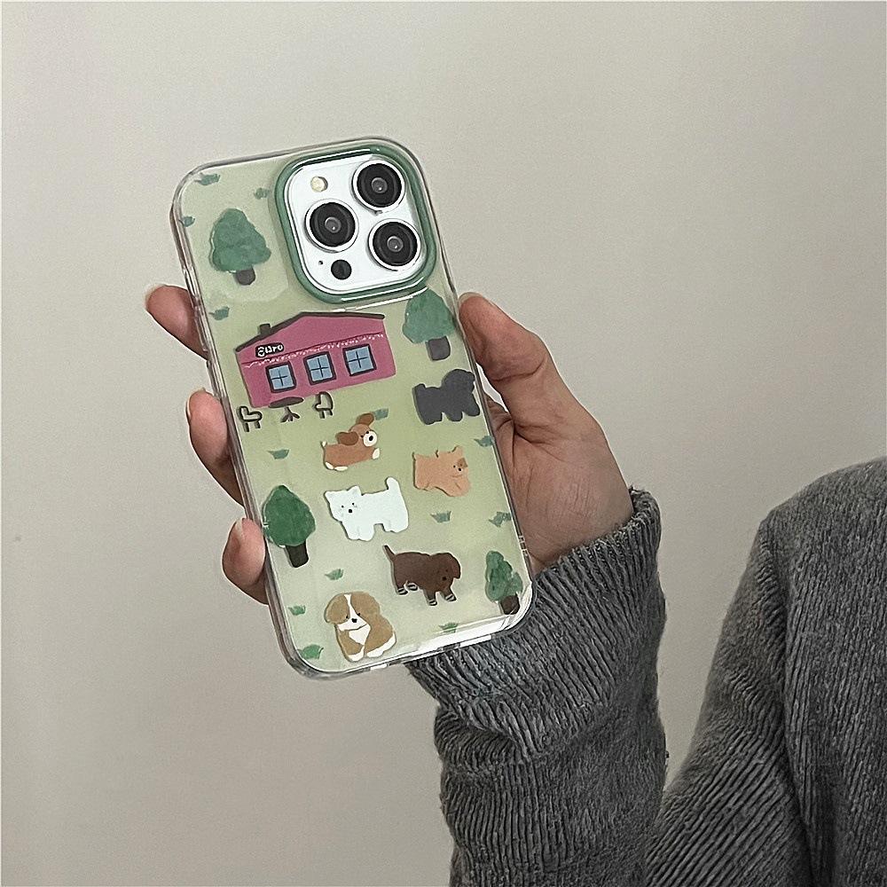 

Single Layer Green Bottom House Animal for IPhone16promax Mobile Phone Case for Apple 15 New 14pro Cute For Apple 6