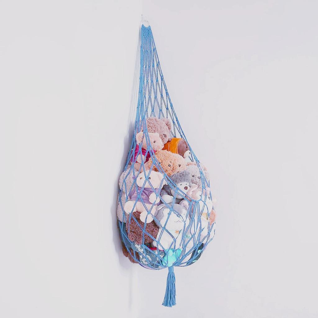 Triangle Cotton Rope Hanging Toy Net with Tassels - Plush Toy Storage for Kids' Room