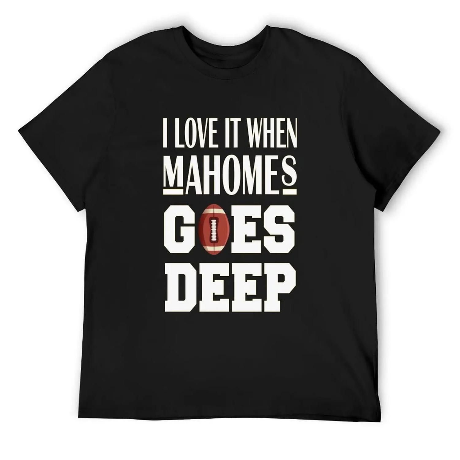 funny Fantasy football mahomes shirt, i love it when mahomes goes deep, naughty American football fan girl ,funny Patric T-Shirt XXXXXL чёрный