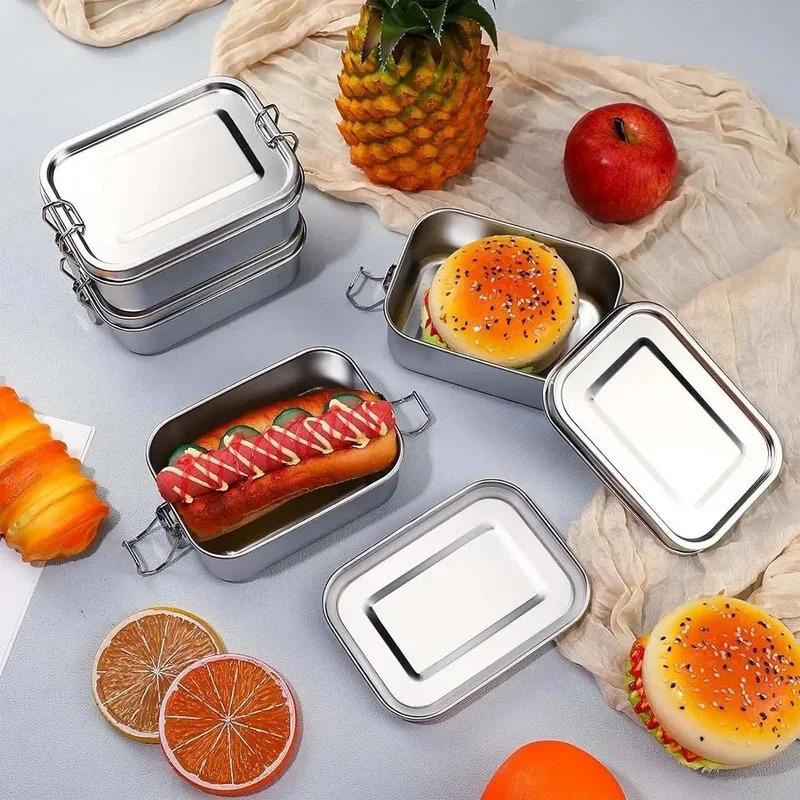 Edelstahl Bento Box Metall Lunchbox Lebensmittelbehälter mit verschließbaren Clips Lunch Snack Boxen für Arbeit, Schule