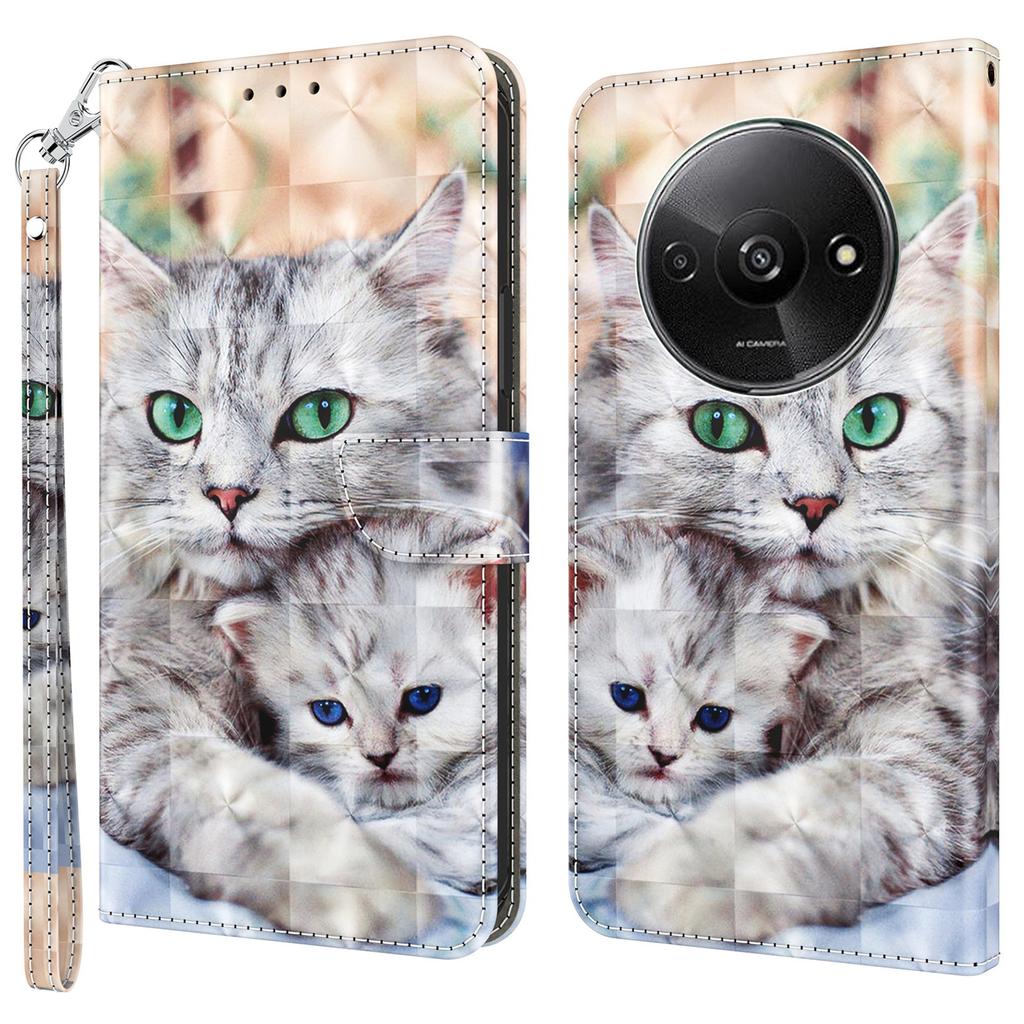 Pro Xiaomi Redmi A3/Poco C61 4G Pouzdro na telefon 3D Vzor Tisk Magnetická Spona Kožený Kryt Peněženky