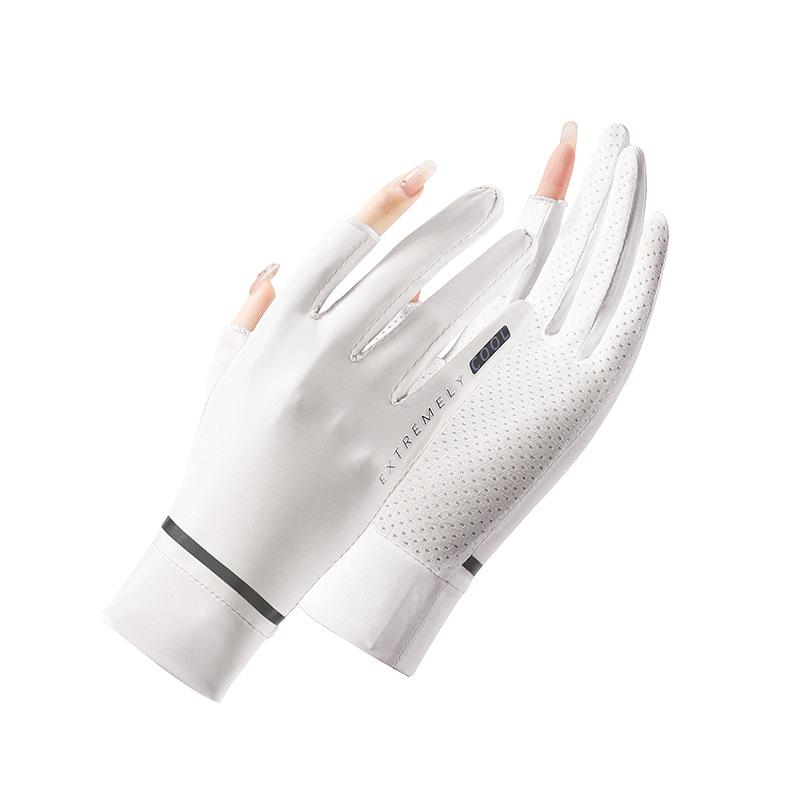 

Весенние и летние солнцезащитные перчатки для женщин, для езды на велосипеде и вождения на открытом воздухе, анти-УФ Ice Silk пропускающие двухпальцевые охлаждающие перчатки с полным пальцем average size