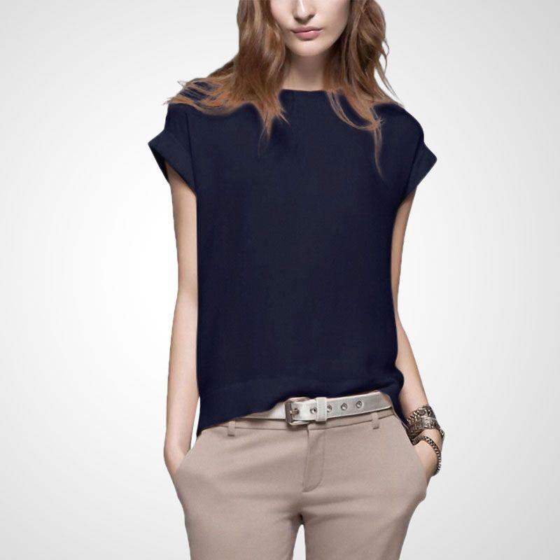 

Приталенная модная трендовая футболка с коротким рукавом, стройнящая Navy blue L