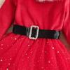 Santa Suit Christmas Santa Clauses Costume for Kids Girls Santa Costume Outfits Bow Headband + Glitter Tutu Dress