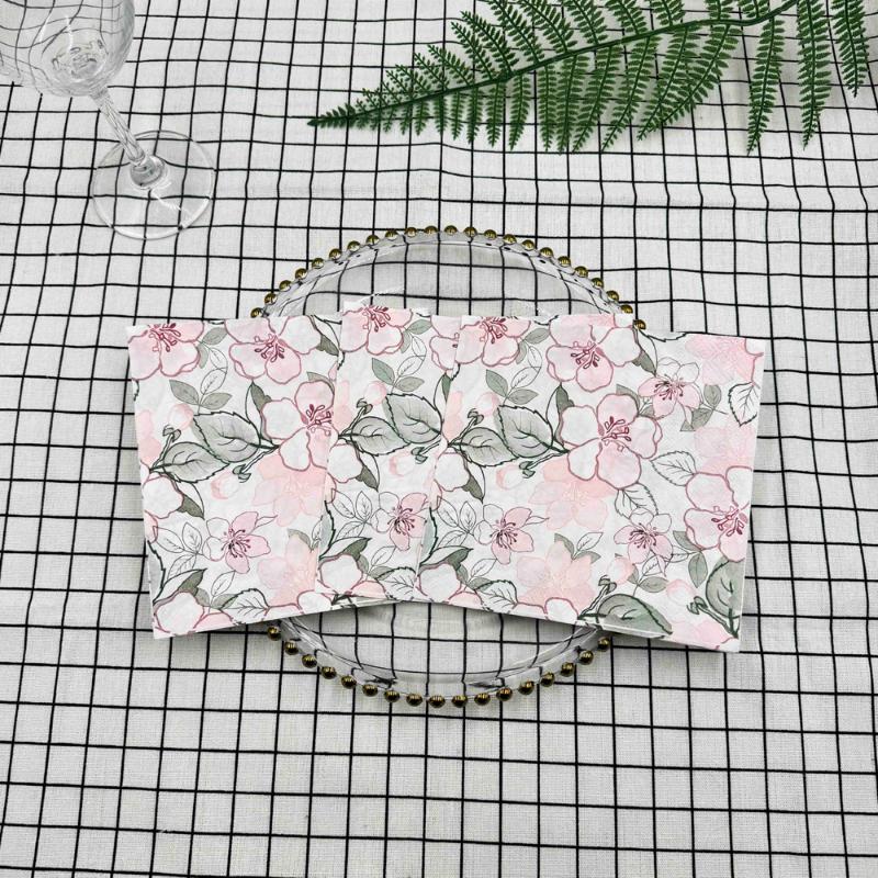 20 Stück/Packung 33 x 33 cm, 2-lagig, Einweg-Partyserviette, Blumenmuster