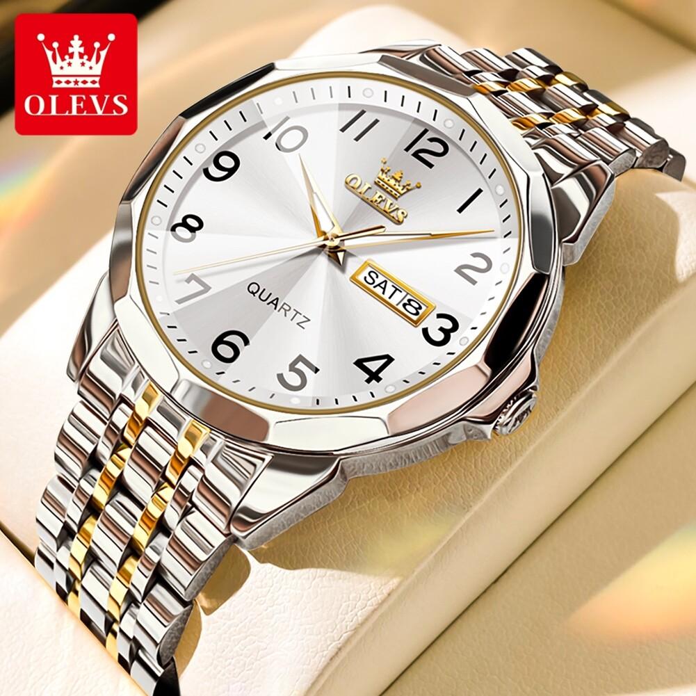 OLEVS Men Watch Original Brand Waterproof Luminous Quartz Watch Rhombus Mirror Stainless Steel Watch With Box