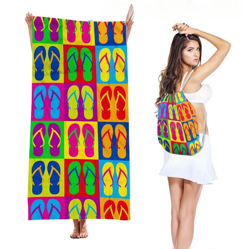 Two-in-one Beach Towel One-piece Bag, Foldable Beach Towel Storage Backpack, Ultra-fine Fiber Printed Beach Towel
