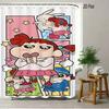 Crayon Shin-Chan & Shiro Best Friend Flying Scene 2D Print Waterproof Shower Curtain, Sweet Pink With Clouds & Daisies Bathroom
