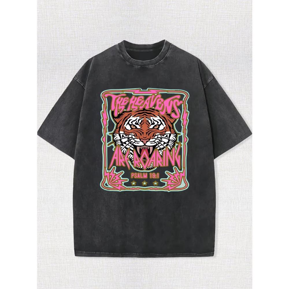 

Мужская и женская футболка из чистого хлопка с принтом, выстиранная, с круглым вырезом, с короткими рукавами, с рисунком головы тигра 3XL