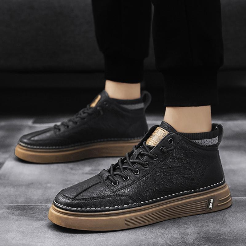 Fashion Men's Casual Vulcanized Shoes Fashion High Top Leather Shoes Lace Up Platform Breathable Sneakers for Men Winter Ankle Boots