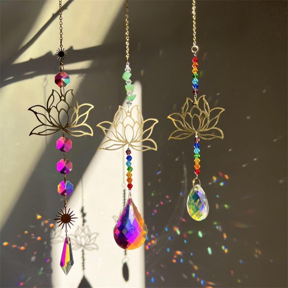 Crystal Lotus Hanging Wind Chimes Stained Glass Suncatcher Sun Catcher Room Pendant Decor Balcony Yard Aesthetic Landscape